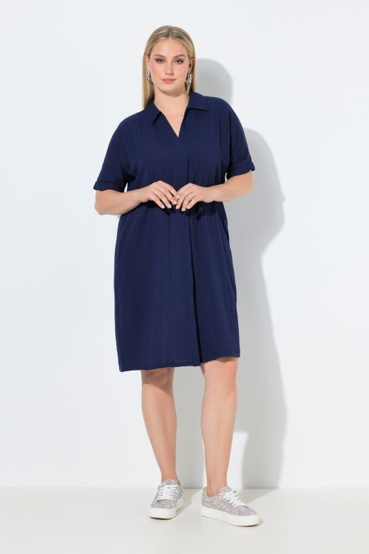 Collared Short Sleeve A-Line Dress
