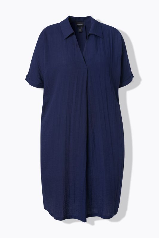 Collared Short Sleeve A-Line Dress