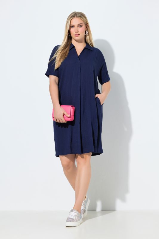 Collared Short Sleeve A-Line Dress