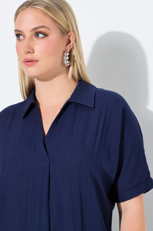 Collared Short Sleeve A-Line Dress