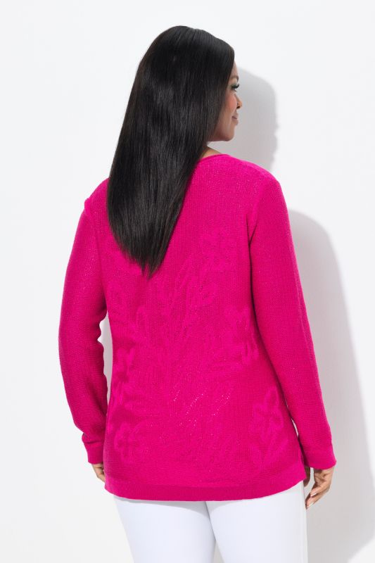 Floral Knit V-Neck Sweater