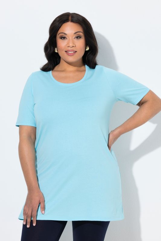 Round Neck Short Sleeve  A-Line Knit Tunic