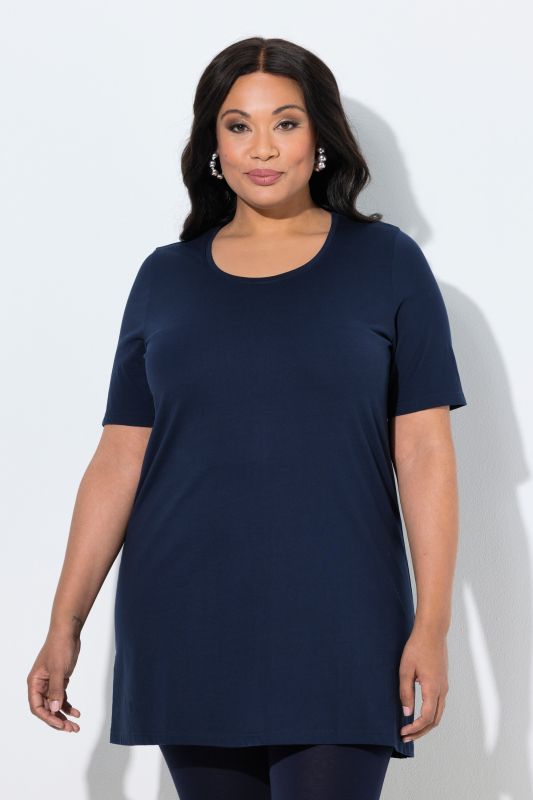 Round Neck Short Sleeve  A-Line Knit Tunic