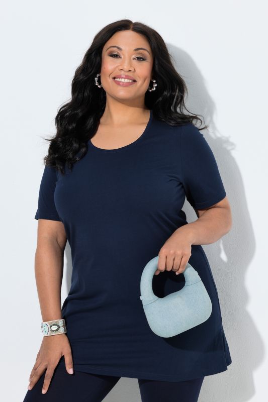 Round Neck Short Sleeve  A-Line Knit Tunic