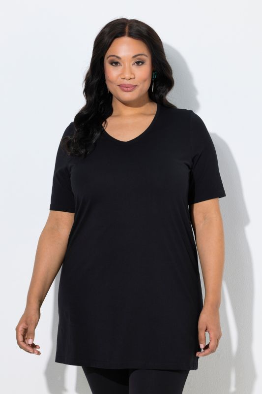 Short Sleeve V-Neck Knit Tunic