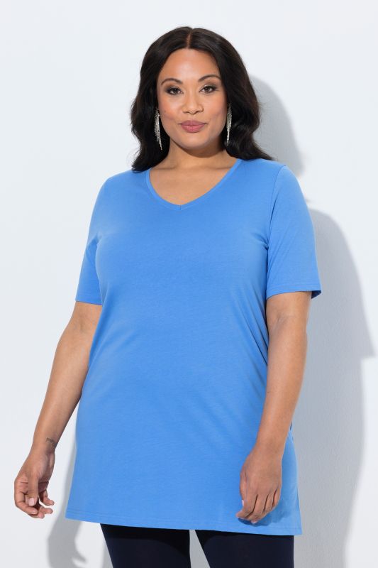 Short Sleeve V-Neck Knit Tunic