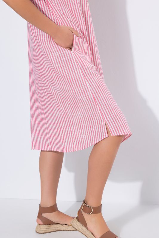 Coastal Striped Short Sleeve Collared Linen Blend Dress