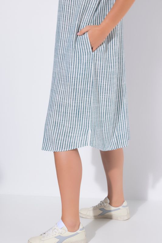 Coastal Striped Short Sleeve Collared Linen Blend Dress