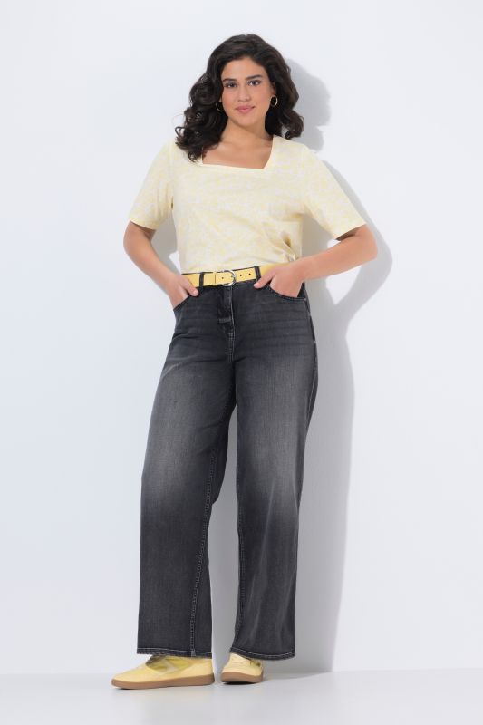 Wide Leg Stonewash Stretch Fit Jeans