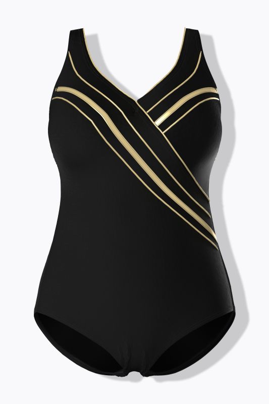 Бански със златни кантове на деколтето