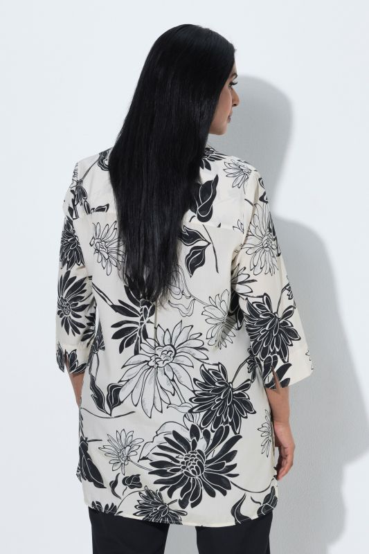 Flower Print 3/4 Sleeve Lyocell Tunic Blouse