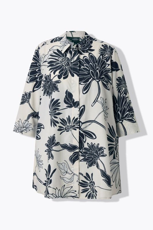 Flower Print 3/4 Sleeve Lyocell Tunic Blouse