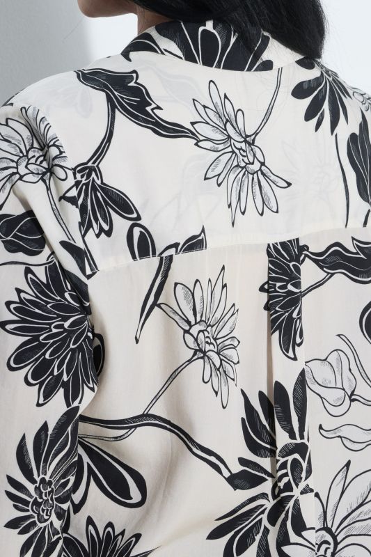 Flower Print 3/4 Sleeve Lyocell Tunic Blouse