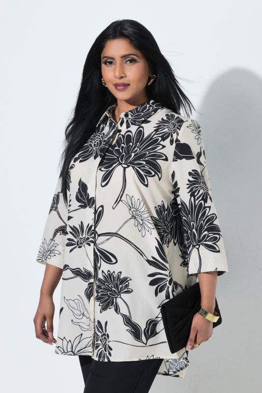 Flower Print 3/4 Sleeve Lyocell Tunic Blouse