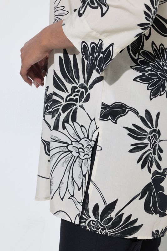 Flower Print 3/4 Sleeve Lyocell Tunic Blouse