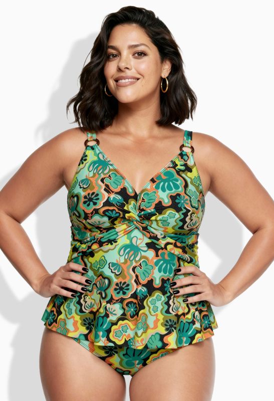 Groovy Leaf Print Tankini Set