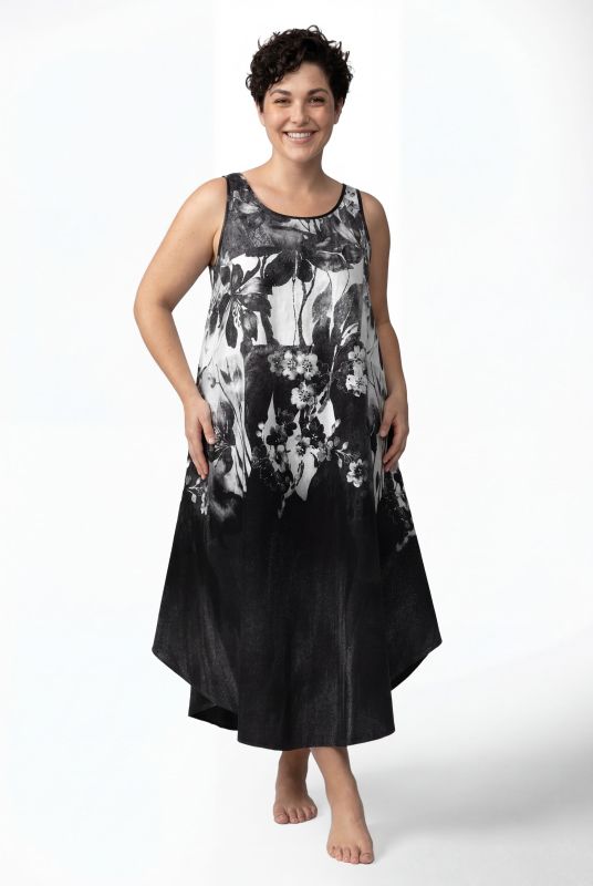 Monochromatic Flower Print Dress