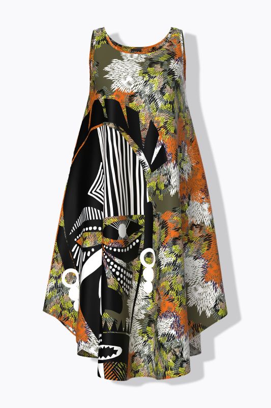 Mask Motif Abstract Print Dress