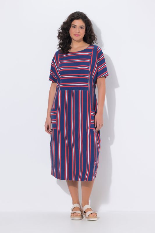 Mixed Stripe Short Sleeve Jersey Midi Dress