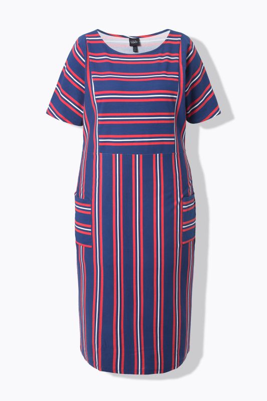 Mixed Stripe Short Sleeve Jersey Midi Dress