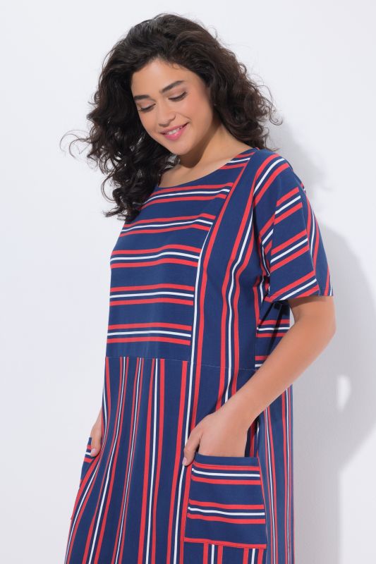 Mixed Stripe Short Sleeve Jersey Midi Dress