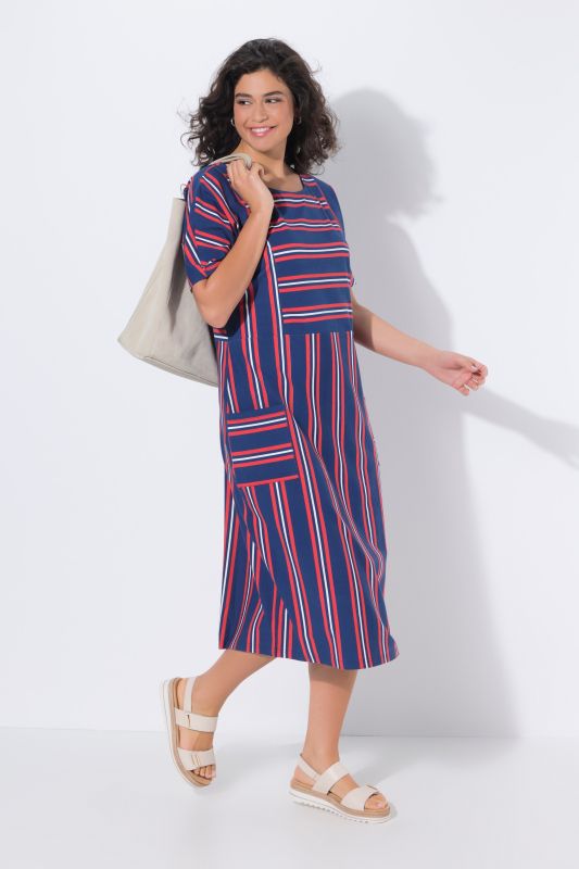 Mixed Stripe Short Sleeve Jersey Midi Dress