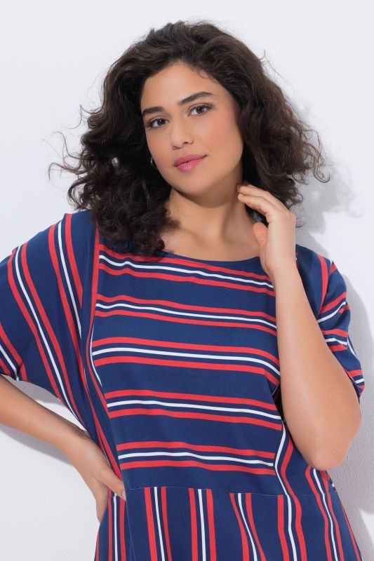 Mixed Stripe Short Sleeve Jersey Midi Dress