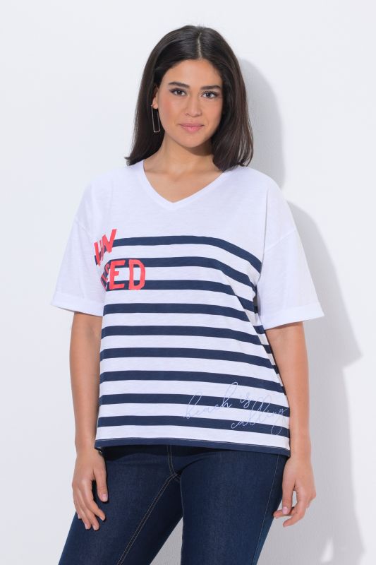 Тениска с надпис и райета