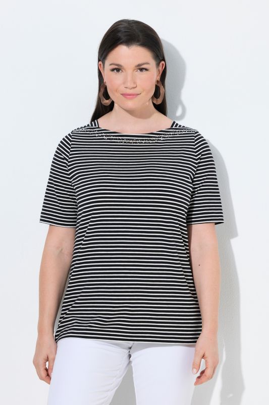 Striped Pima Cotton Boat Neck Tee