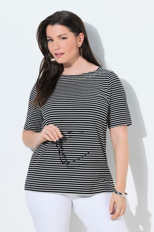 Striped Pima Cotton Boat Neck Tee