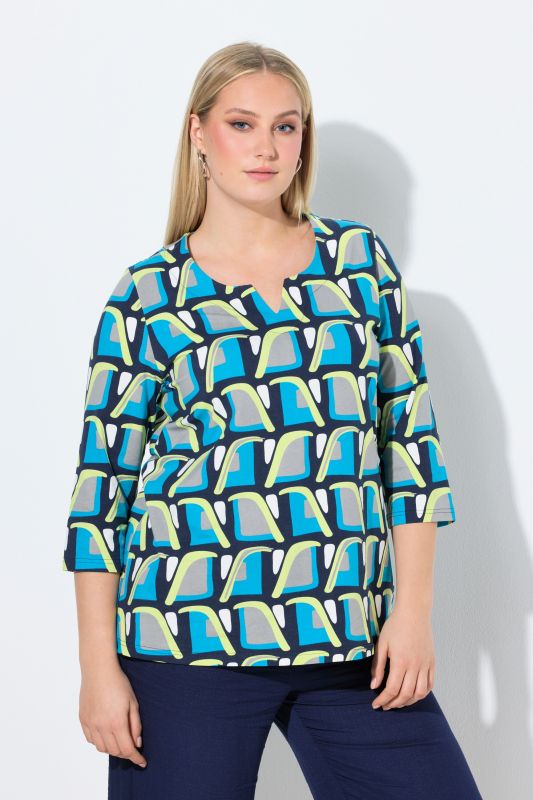 Geometric Print 3/4 Sleeve Tee