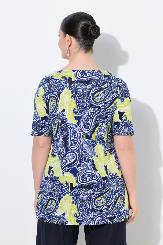 Striking Two-Tone Paisley Slinky Blouse