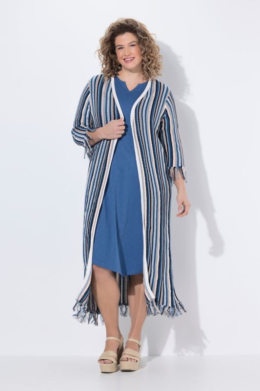 Eco Cotton Striped Openwork Knit Cardigan