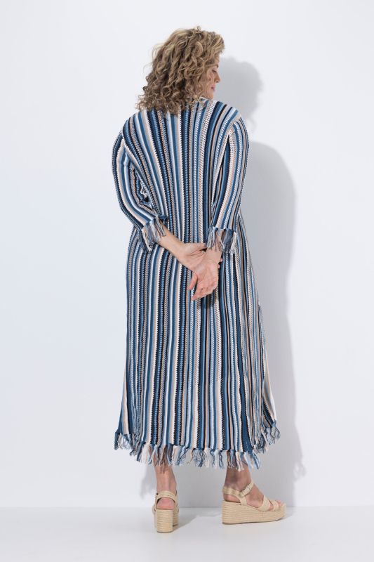 Eco Cotton Striped Openwork Knit Cardigan