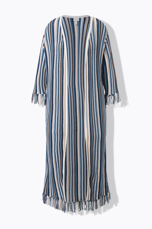 Eco Cotton Striped Openwork Knit Cardigan