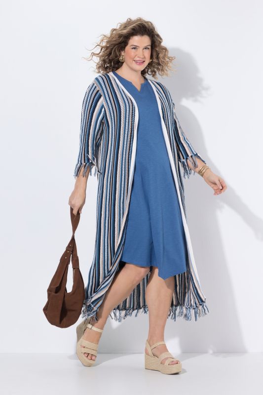 Eco Cotton Striped Openwork Knit Cardigan