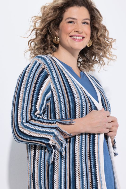 Eco Cotton Striped Openwork Knit Cardigan