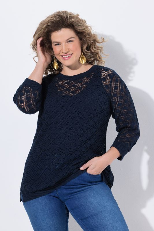 Eco Cotton Openwork Lattice Knit Sweater