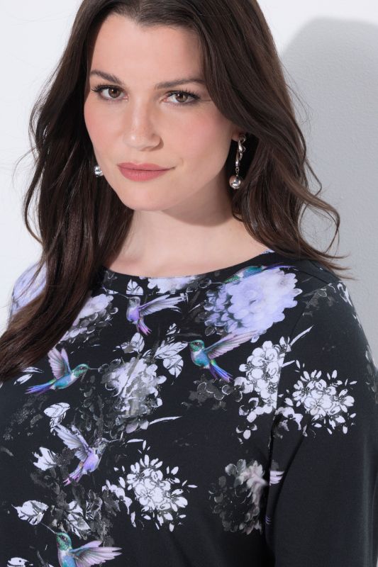 Тениска с принт на колибри