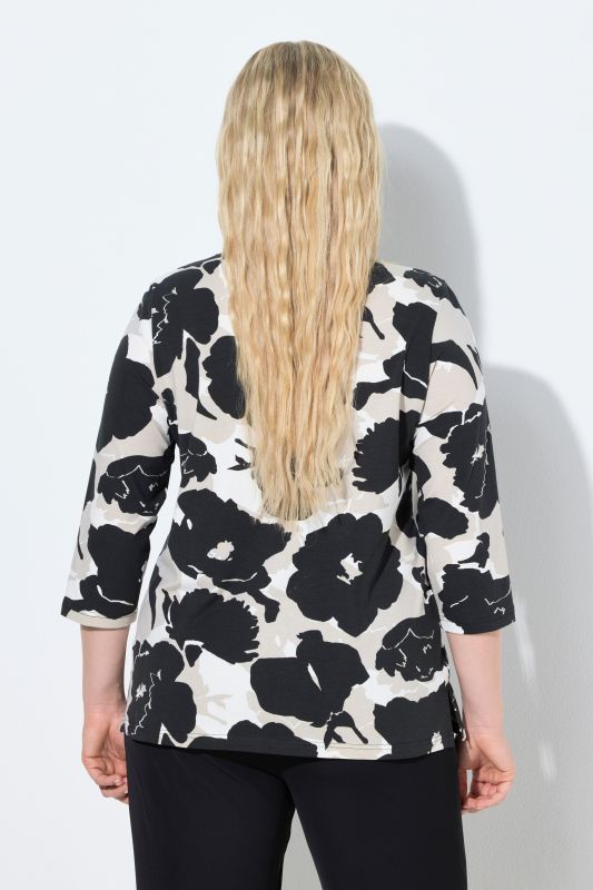 Тениска с монохромен флорален принт