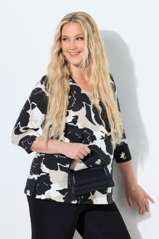 Тениска с монохромен флорален принт