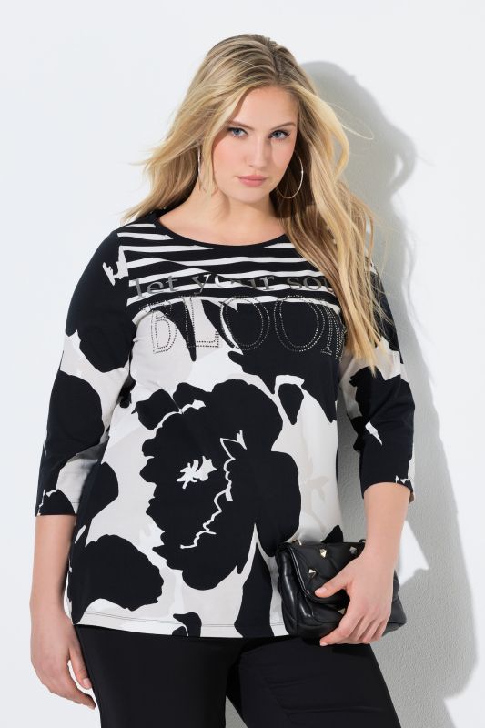 Тениска с принт на листа с камъчета