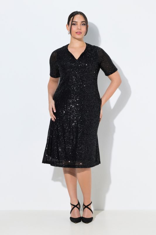 Sequined Short Sleeve Wrap Dress