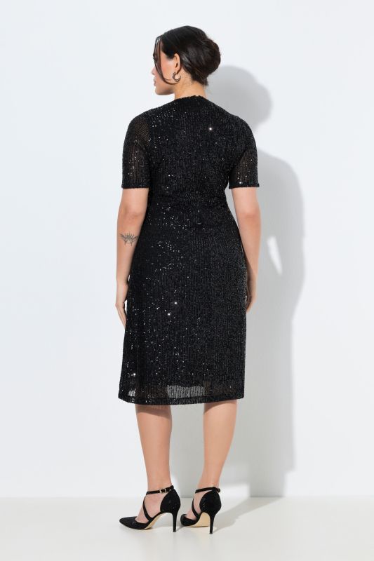 Sequined Short Sleeve Wrap Dress