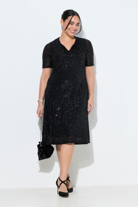 Sequined Short Sleeve Wrap Dress