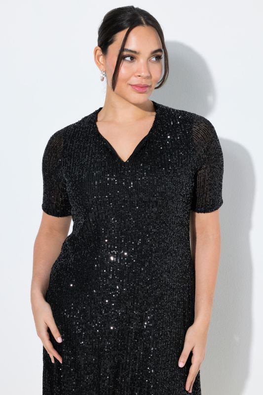 Sequined Short Sleeve Wrap Dress