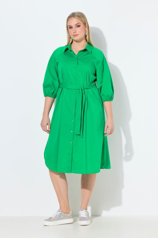 Tie Belt Balloon Sleeve Shirt Dress