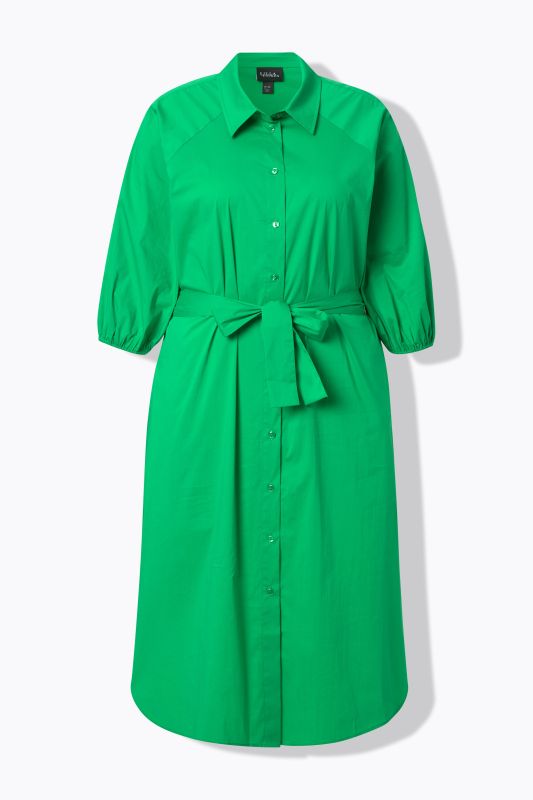 Tie Belt Balloon Sleeve Shirt Dress