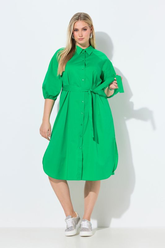 Tie Belt Balloon Sleeve Shirt Dress