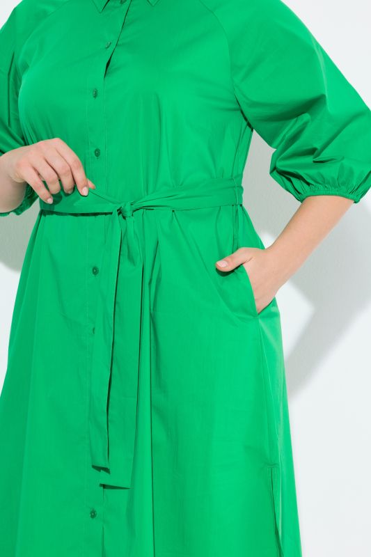 Tie Belt Balloon Sleeve Shirt Dress